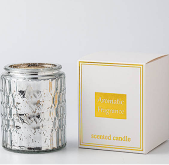 Metallic Crackle Glass Candle 9oz - Vanilla Bourbon