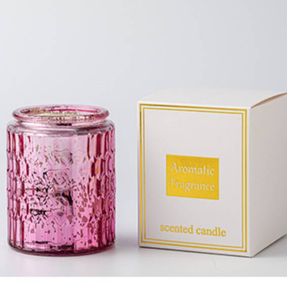 Metallic Crackle Glass Candle 9oz - Velvet Rose
