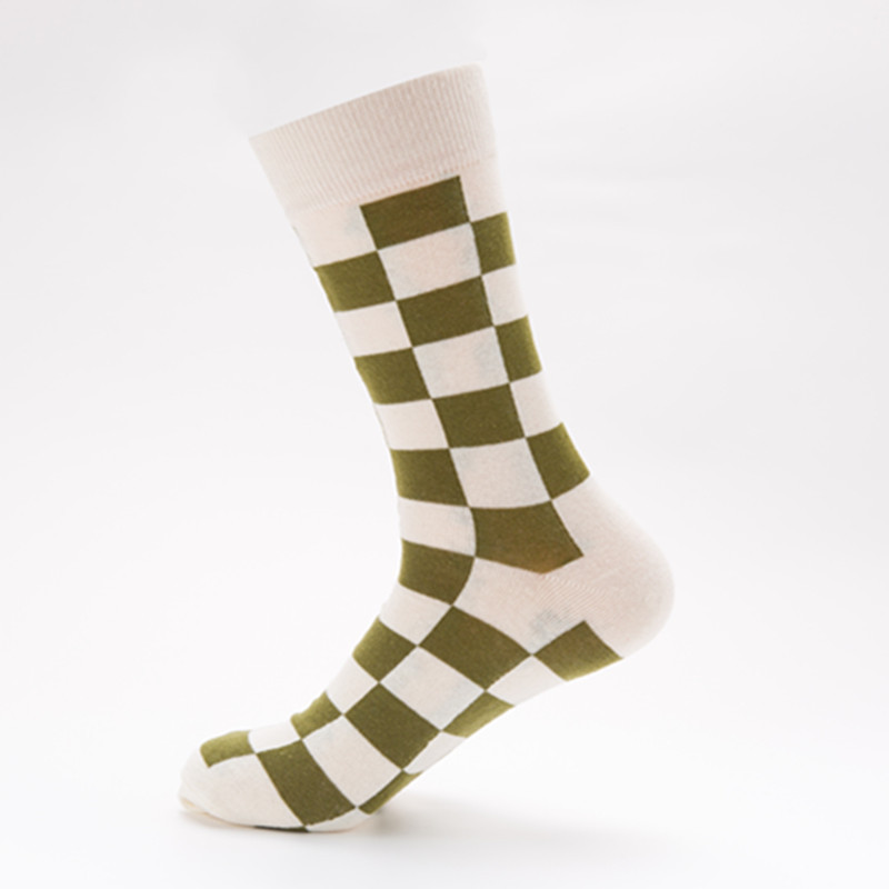 Quality Combed Cotton Socks - Green Check Design