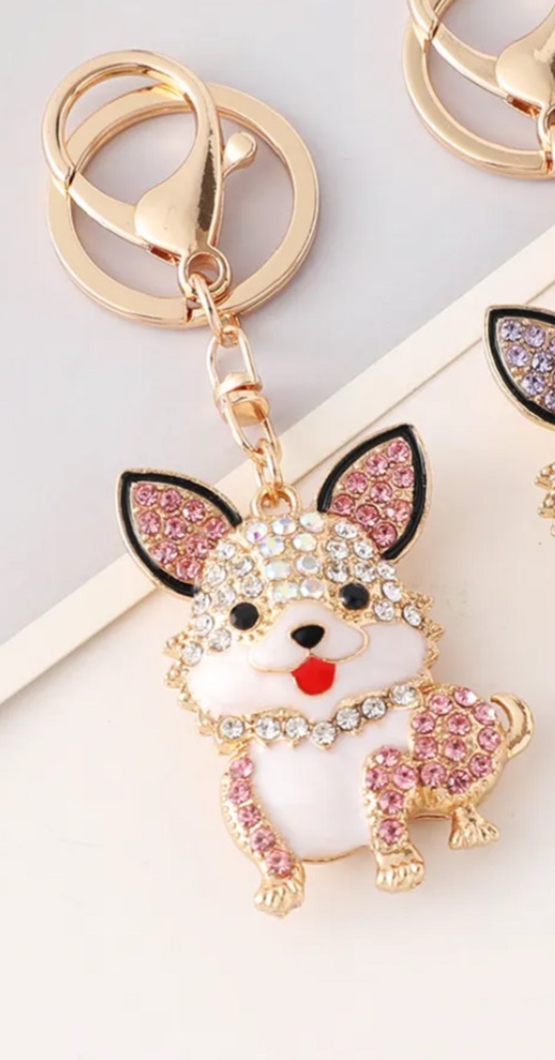 Crystal Pink Dog Keyring/Bag Charm