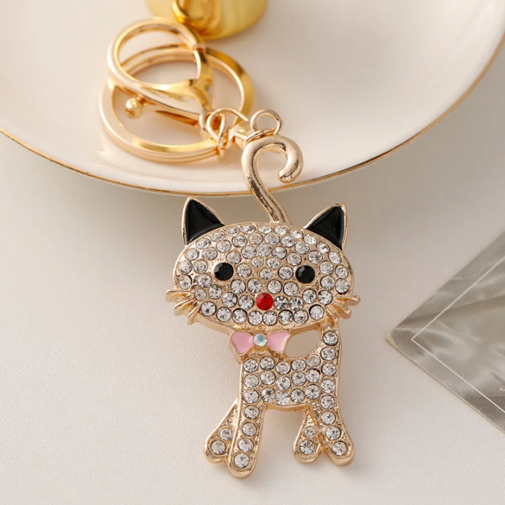 Crystal Cat with Pink Bow Keyring/Bag Charm