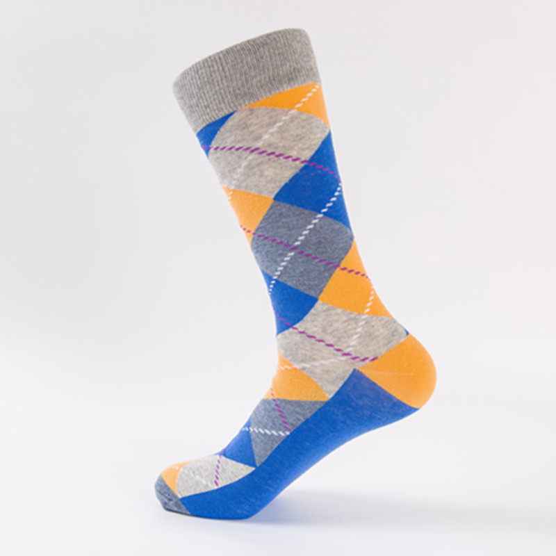 Quality Combed Cotton Socks - Argyle Blue Design