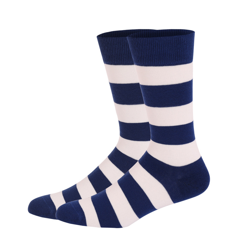 Quality Combed Cotton Socks - Navy/White Stripes Design