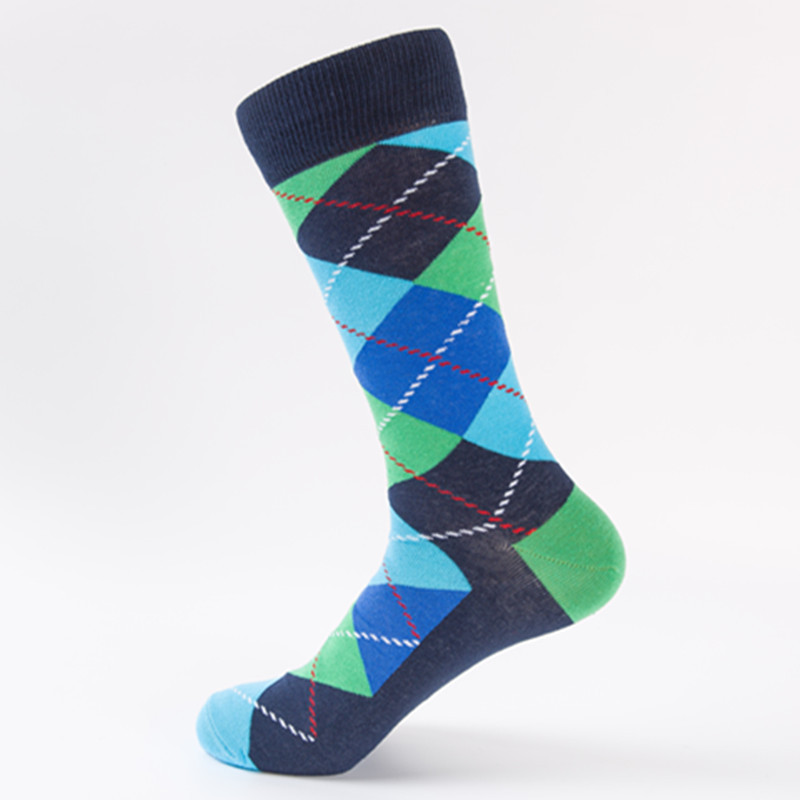 Quality Combed Cotton Socks - Argyle Green Design