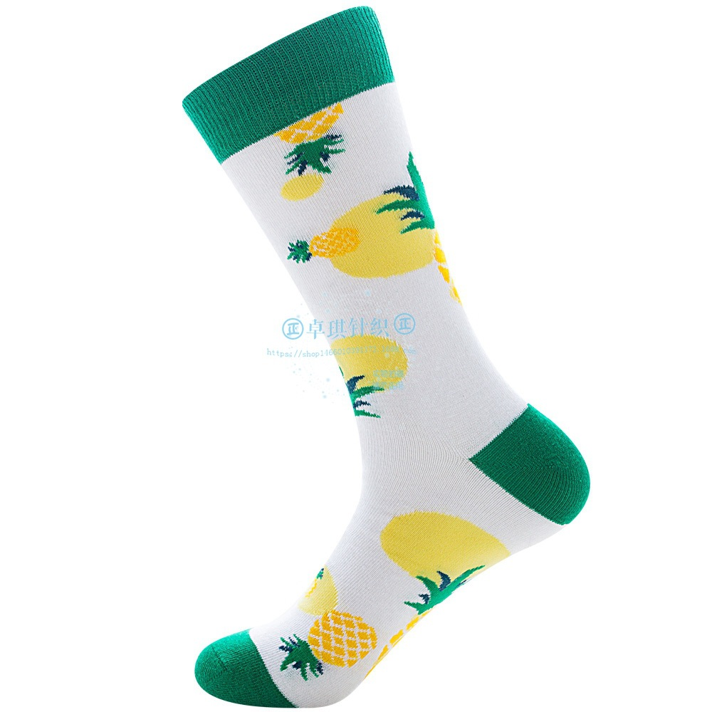 Quality Combed Cotton Socks - White Pinapple Design