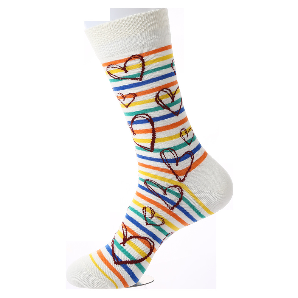 Quality Combed Cotton Socks - Multicolour Hearts/Stripes Design