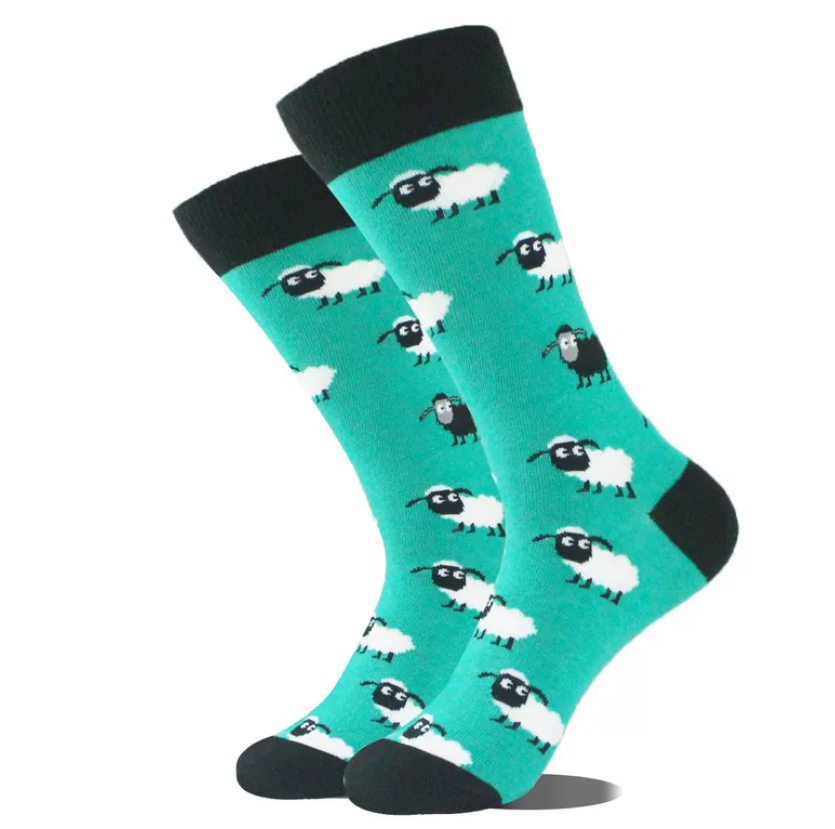 Quality Combed Cotton Socks - Sheep Green Design