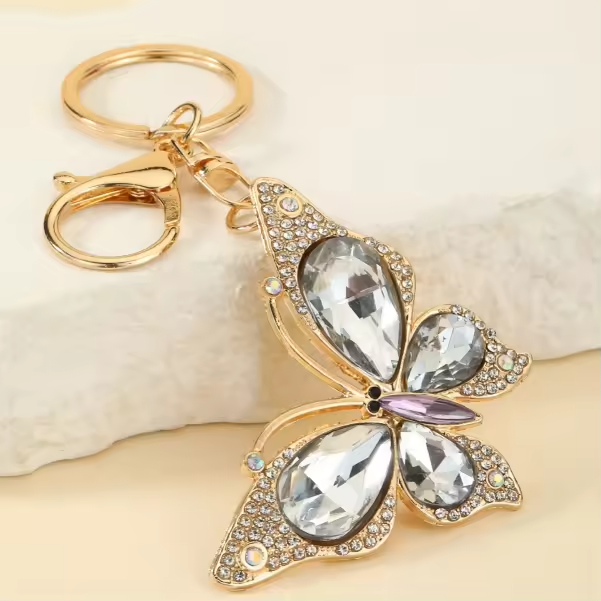 Crystal Silver Butterfly Keyring/Bag Charm