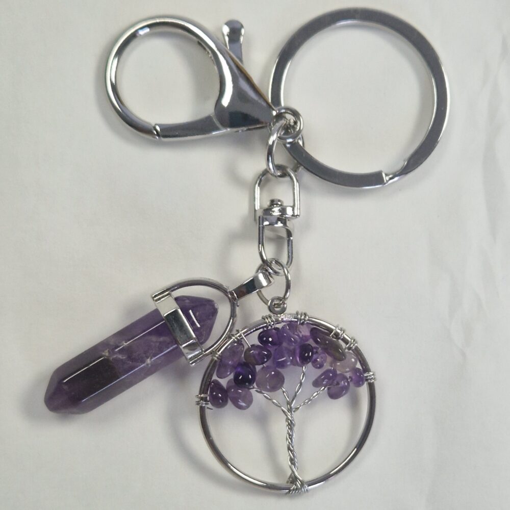Amethyst Crystal Stone Tree of Life Keyring/Bag Charm