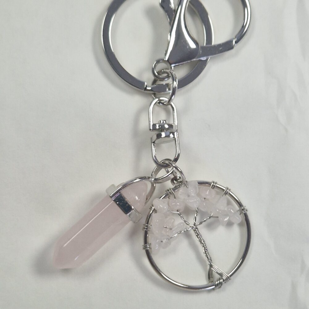 Rose Quartz Crystal Stone Tree of Life Keyring/Bag Charm