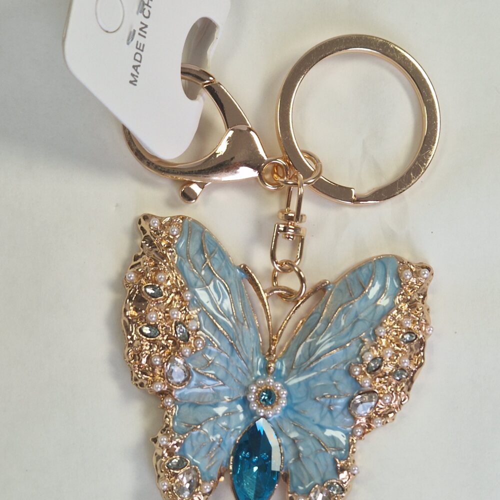 Blue Crystal & Enamel Butterfly Keyring/Bag Charm