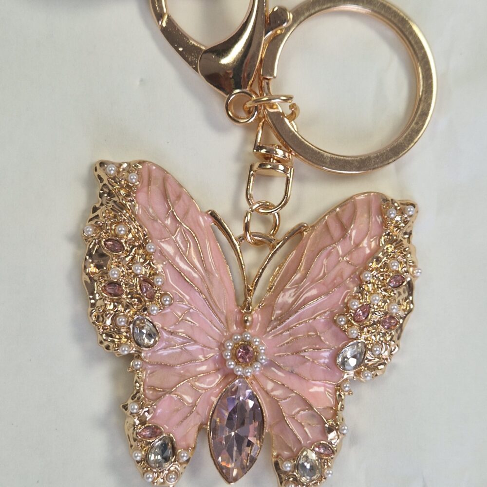 Pink Crystal & Enamel Butterfly Keyring/Bag Charm
