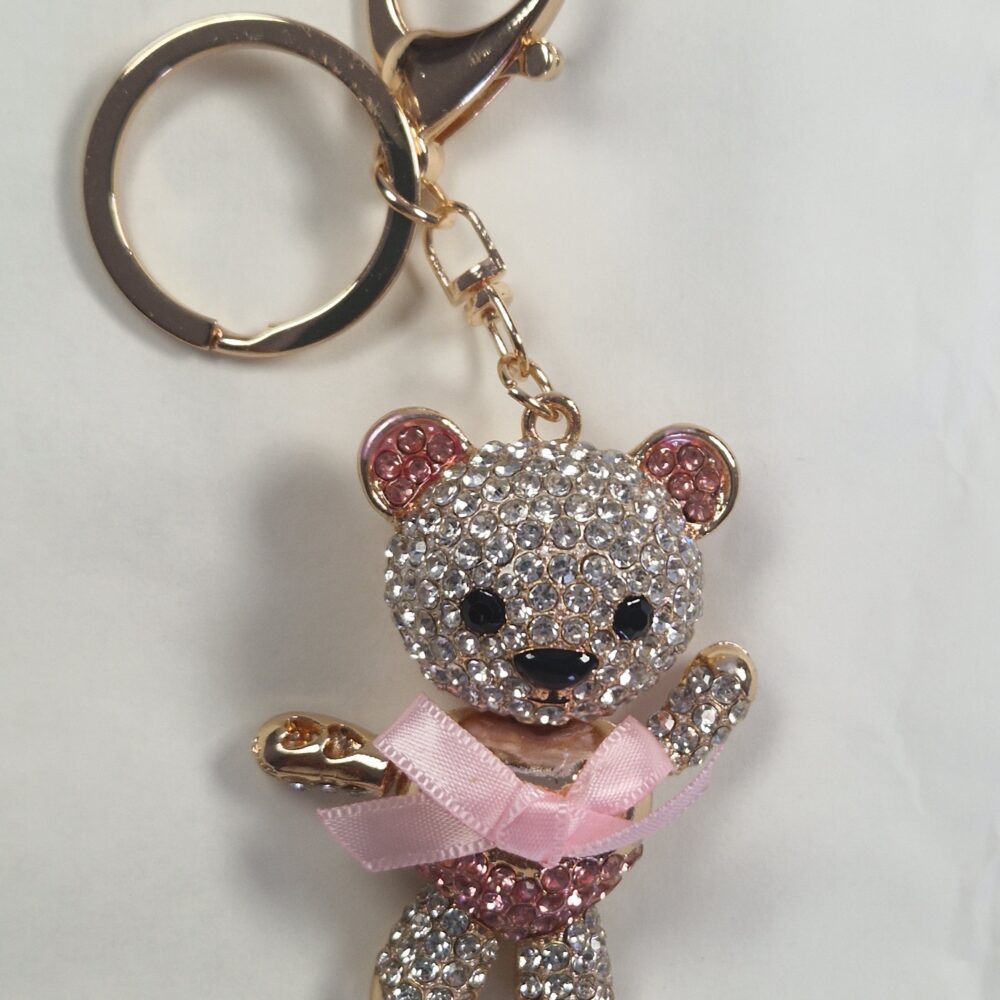 Crystal Pink Teddy Bear Keyring/Bag Charm