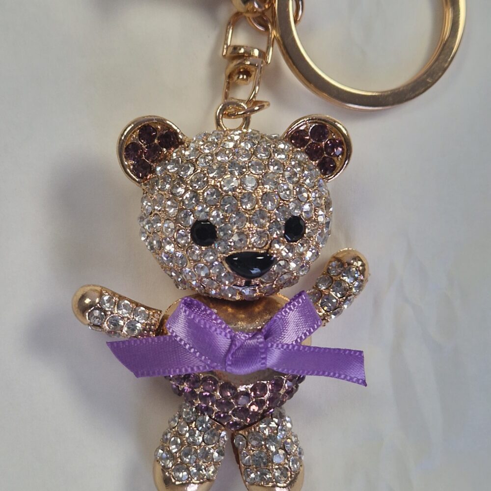 Crystal Purple Teddy Bear Keyring/Bag Charm