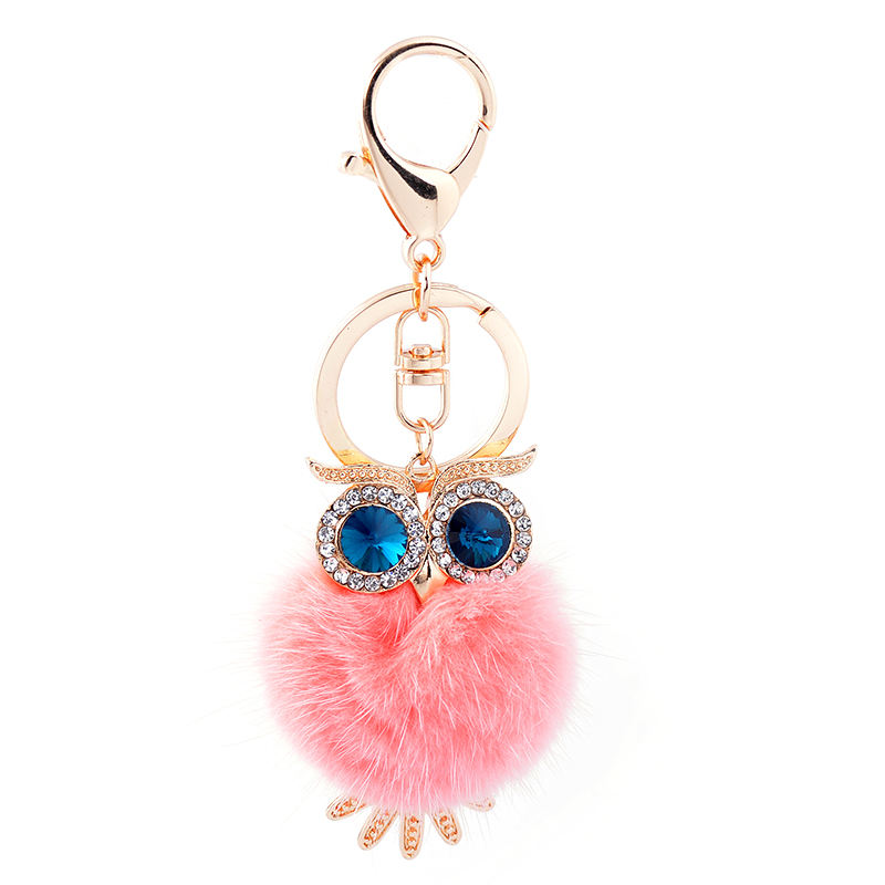 Crystal Pink Fur Owl Keyring/Bag Charm