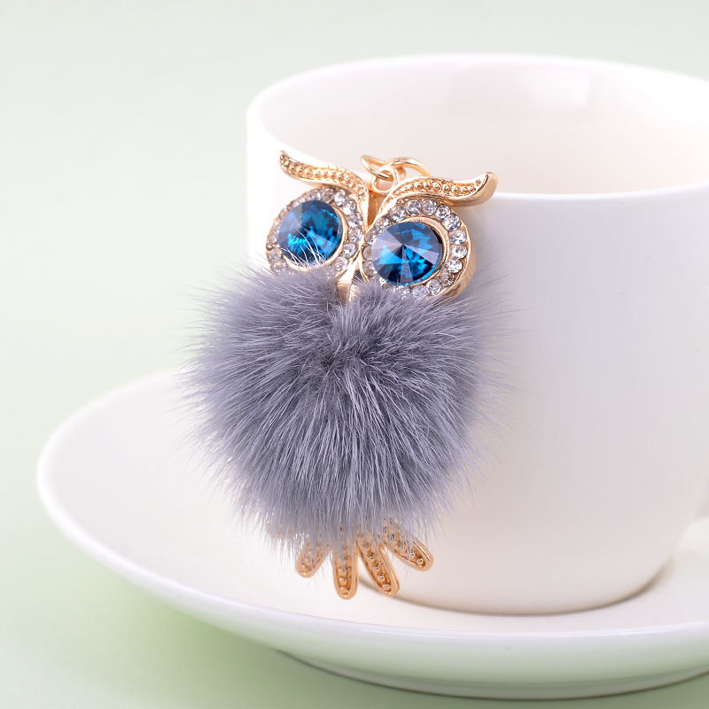 Crystal Grey Fur Owl Keyring/Bag Charm