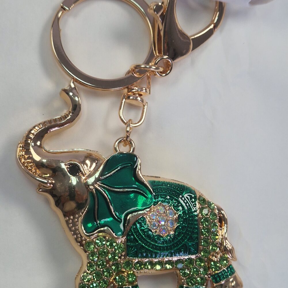Crystal & Enamel Green Elephant Keyring/Bag Charm