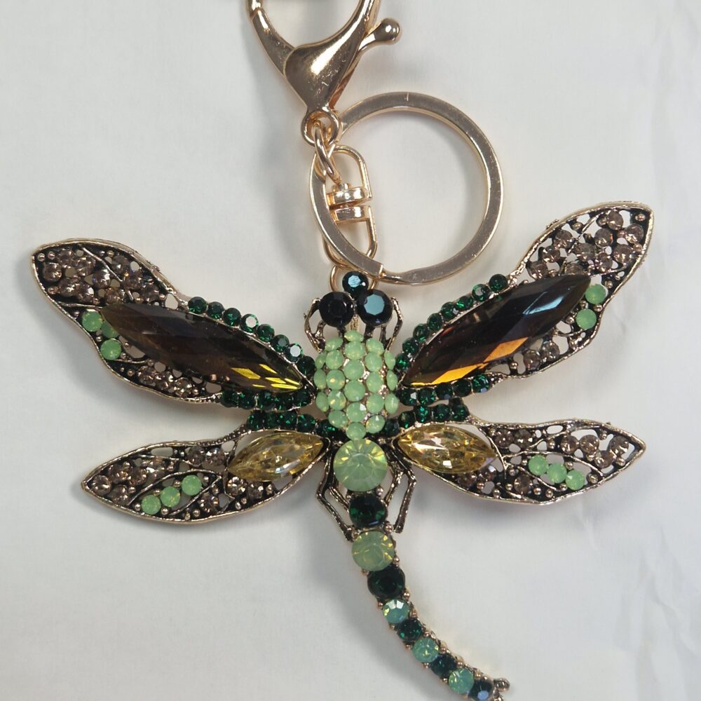 Crystal Green Dragonfly Keyring/Bag Charm