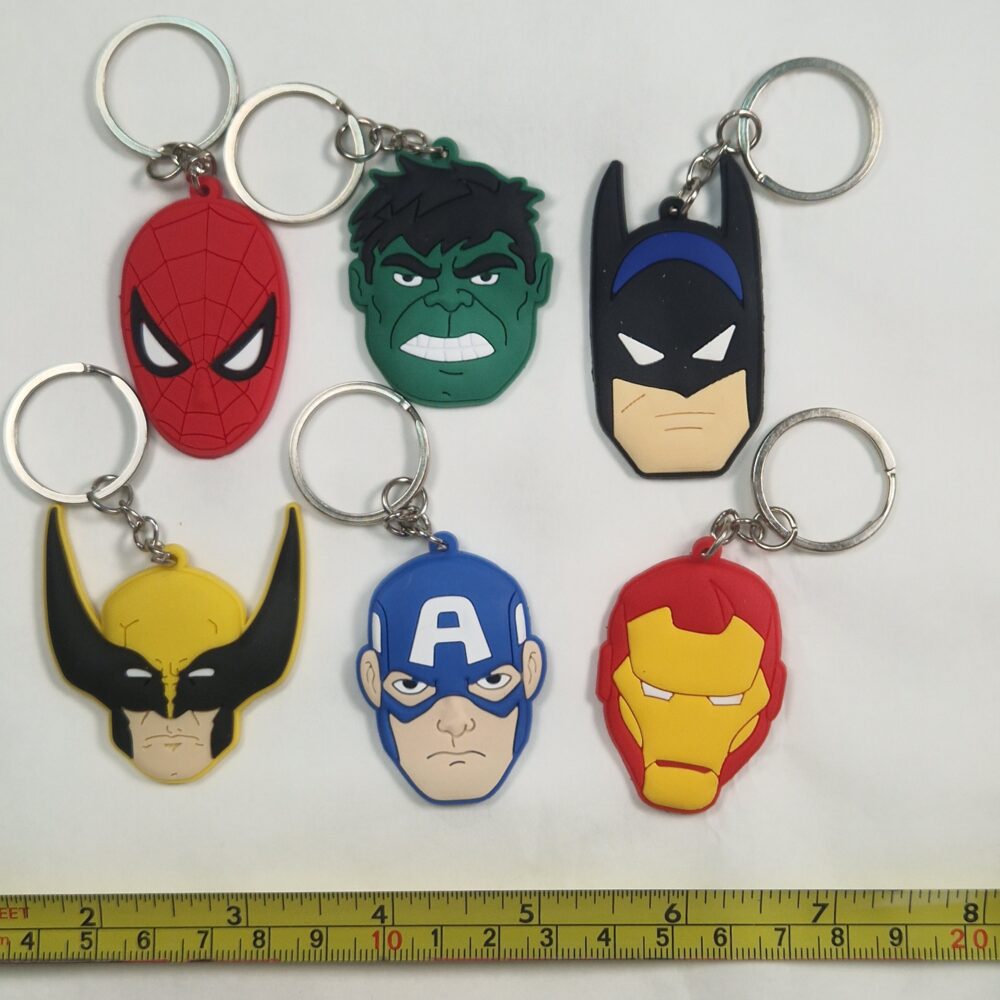 Character Rubber Keyrings - Pack of 6 Marvel/DC Characters