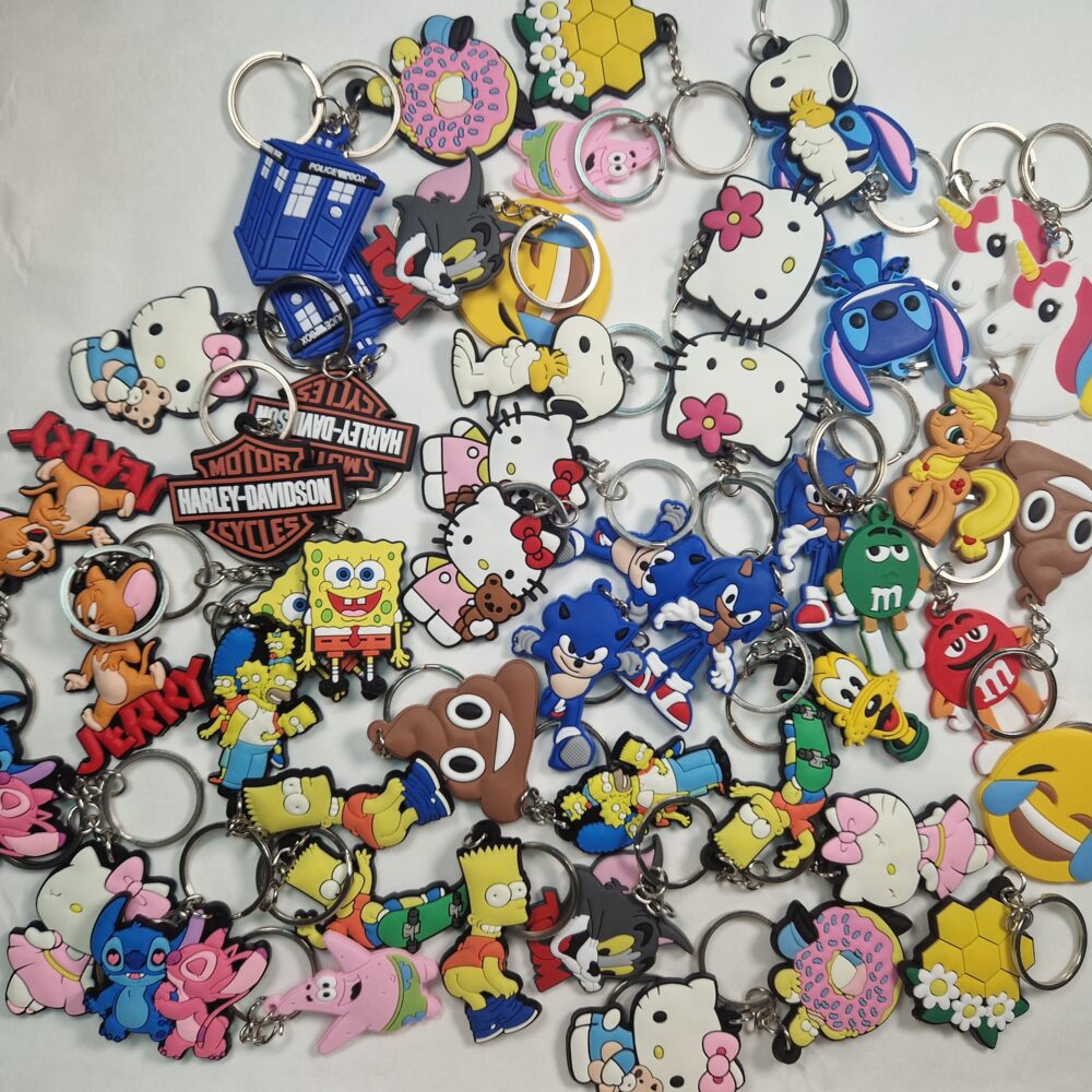 Character Rubber Keyrings - Pack of 50 Assorted Characters